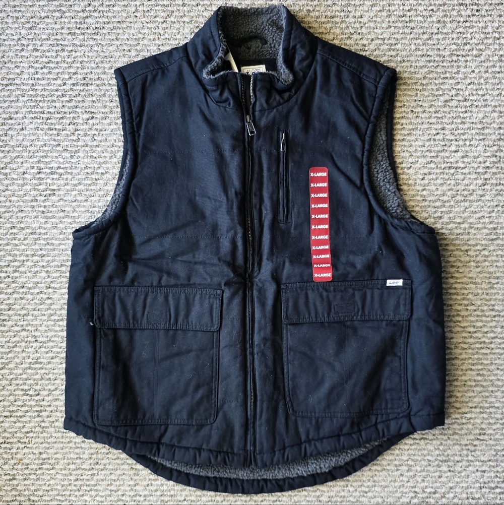 Lee Black Sherpa-Lined Canvas Vest